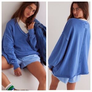 Free People Women's Blue V-Neck Top